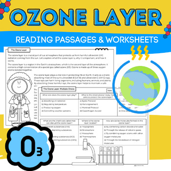 Preview of The Ozone Layer: Ozone Depletion & Ways to Protect {Reading & Worksheets}