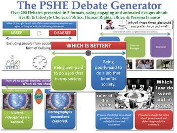 Preview of The PSHE Debate Generator [200+ Debates, Randomisation Feature] Health Tutor