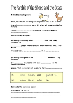 The Parable of the Sheep and the Goats Cloze Activity | TpT
