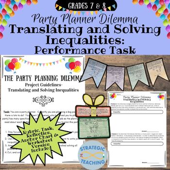 Preview of The Party Planner Dilemma- Translating & Solving Inequalities- Performance Task