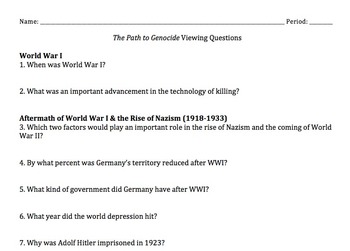Preview of The Path to Nazi Genocide Video Questions