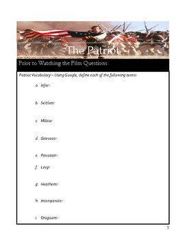 The Patriot Movie Guide + Answer Key by History in Films | TpT