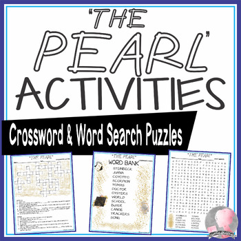 Preview of The Pearl Activities Steinbeck Crossword Puzzle and Word Search
