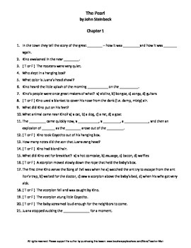 Preview of The Pearl by John Steinbeck 273 Question Guided Reading Pack with Answer Key