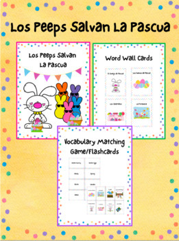 Preview of The Peeps Save Easter | Elementary Spanish Story Word Wall Matching and Activ.