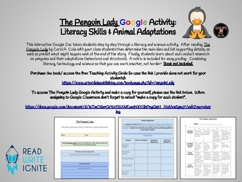 Preview of The Penguin Lady Google Activity: Literacy Skills & Animal Adaptations
