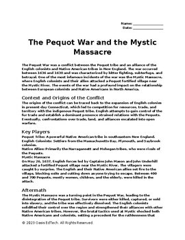Preview of The Pequot War and the Mystic Massacre Worksheet