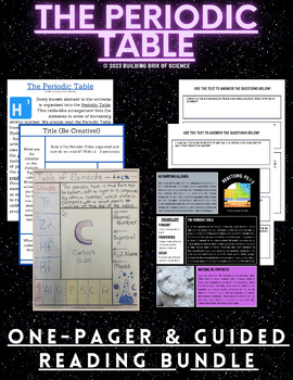 Preview of The Periodic Table One-Pager + Guided Reading Activity Bundle