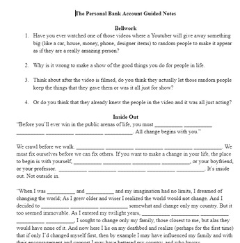 Preview of The Personal Bank Account Guided Notes