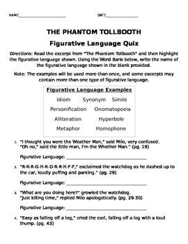 Preview of The Phantom Tollbooth Figurative Language Quiz