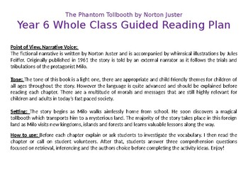 Preview of The Phantom Tollbooth Guided Reading Plan and Novel Study