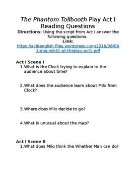 phantom tollbooth act 1 questions