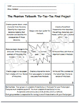 Preview of The Phantom Tollbooth Tic-Tac-Toe Board