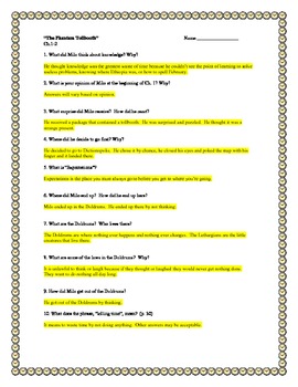 "The Phantom Tollbooth" by N. Juster, Comprehension Questions and KEY