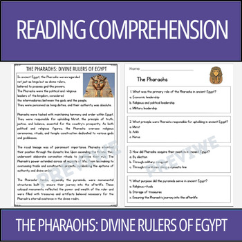The Pharaohs: Divine Rulers of Egypt - Reading Comprehension Activity