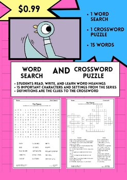 The Pigeon by Mo Willems Word Search and Crossword Puzzle Activity Pages