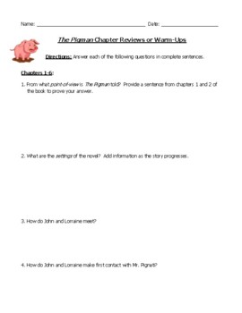 Preview of The Pigman: Daily Warm-ups, Worksheets, or Assessments & Detailed Answer Key