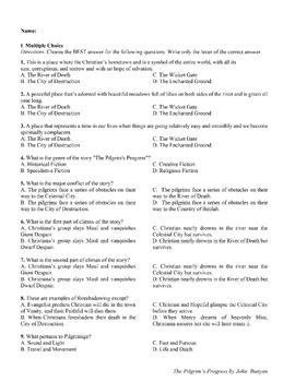 Preview of The Pilgrim’s Progress by John Bunyan (Test Question with Answer Key)