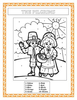 Preview of The Pilgrims-Color by Number & Thanksgiving Word Search-  K-2-Distance Learning 