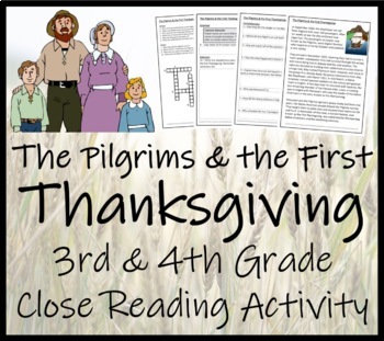Preview of The Pilgrims & First Thanksgiving Close Reading Comprehension | 3rd & 4th Grade