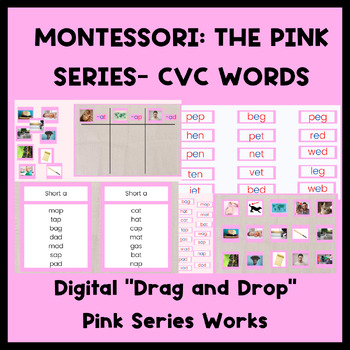 Preview of Montessori Pink Series, CVC Words Interactive Work Bundle, Phonics