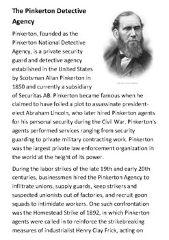 The Pinkerton Detective Agency Handout by Steven s Social Studies