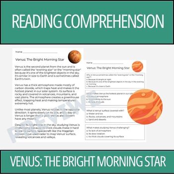 Preview of The Planet Venus - Reading Comprehension Activity | 2nd Grade & 3rd Grade