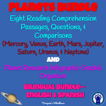 Preview of The Planets Reading Comprehension and Graphic Organizer Bilingual Bundle