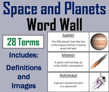 Preview of Solar System and Planets Word Wall Cards (Astronaut, Black Holes, Telescope etc)