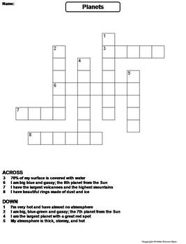 Solar System And Planets Worksheet Crossword Puzzle
