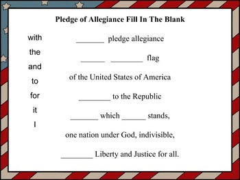 Preview of The Pledge of Allegiance Fill In The Blank Activity Sheet