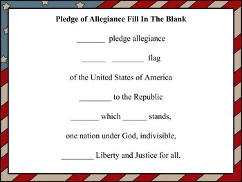 Preview of The Pledge of Allegiance Fill In The Blank Activity Sheet