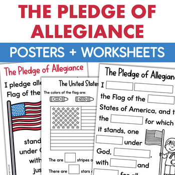 Preview of The Pledge of Allegiance Poster Worksheets Vocabulary US United States Flag