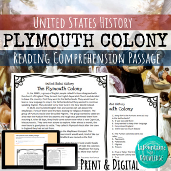 Preview of The Plymouth Colony and the First Thanksgiving Reading Comprehension Passage