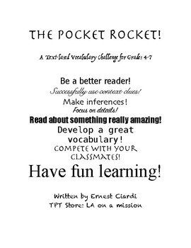 Preview of The Pocket Rocket! A Text based Vocabulary Challenge for Grades 4-7