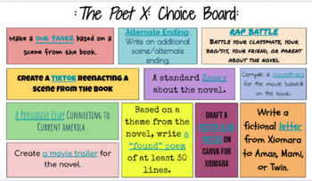 Preview of The Poet X Choice Board 