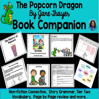 Preview of The Popcorn Dragon: Book Companion, Vocabulary, Comprehension, Popcorn history