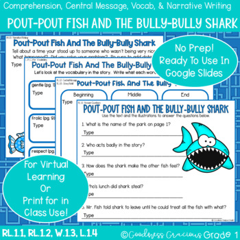 Preview of The Pout-Pout Fish & The Bully-Bully Shark Comp., Central Message, Vocab/Writing