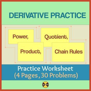 Preview of The Power, Product, Quotient & Chain Rules - Practice WS(4 pages-30 prob)FREEBIE