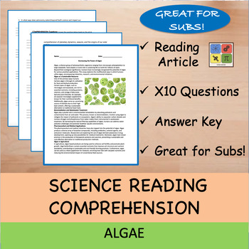 Preview of The Power of Algae  - Reading Passage and x 10 Questions (EDITABLE)