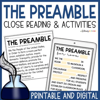 Preview of The Preamble to the Constitution Activities | Printable & Digital