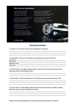 Preview of The Precious Gemstone - Christian Poetry Comprehension Worksheet