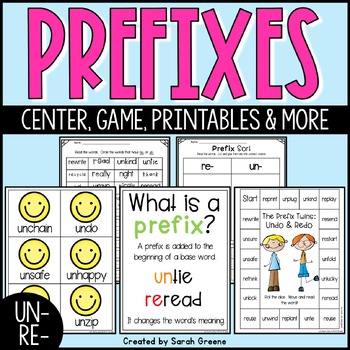 Preview of Prefixes UN- & RE- Printables, Center & Games