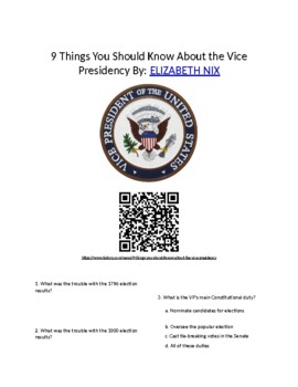 Preview of The Presidency: 9 Things You Should Know About the Vice Presidency web quest