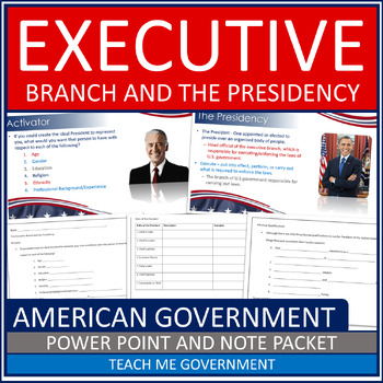 Preview of The President & Executive Branch of American Government Powerpoint Note Packet