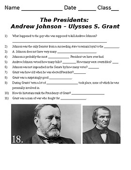 Preview of The Presidents: Andrew Johnson and Ulysses S. Grant Video Questions