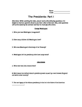 Preview of The Presidents Part 1 Video Guide: George Washington to James Monroe