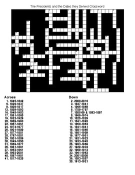 Preview of The Presidents and the Dates they Served Crossword & Word Search