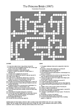 The Princess Bride Movie Vocabulary Crossword Puzzle by M Walsh