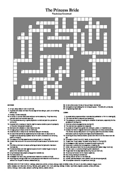 The Princess Bride Vocabulary Crossword Puzzle by M Walsh TpT
